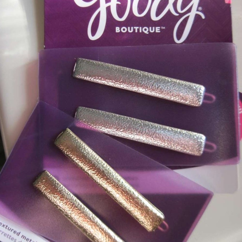 2 Goody Boutique Textured Metal Hair Barrettes Secure Back Clips Stay Tight Gold